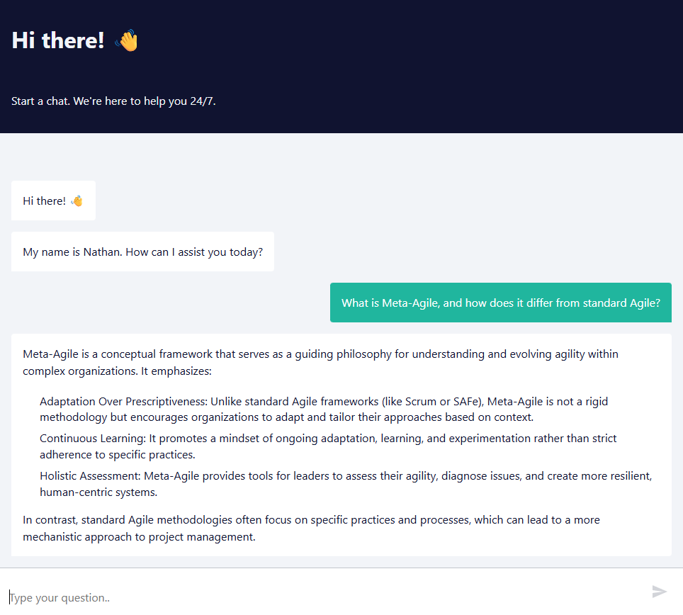 The RAGForge chat answering a question, with a grounded answer drawn from the ingested documents